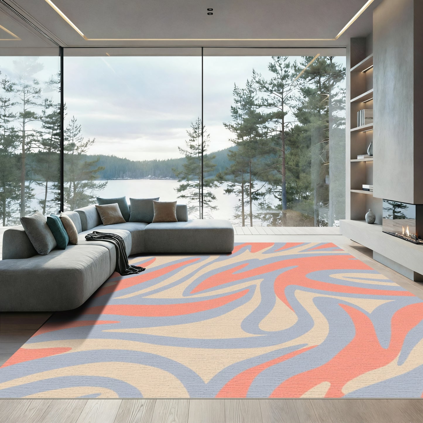 Salmon Coral Abstract Swirl Rug