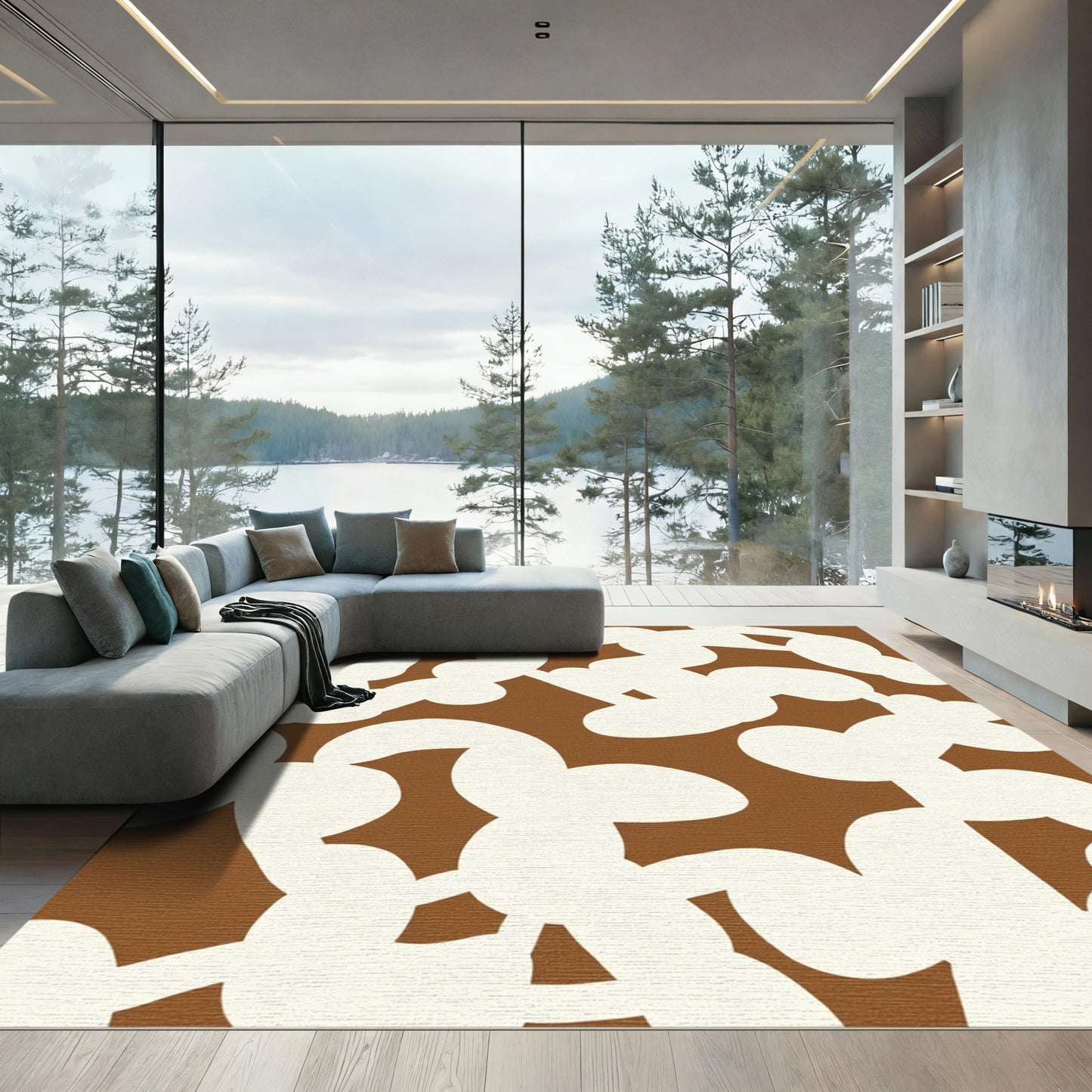 Chocolate and Cream Abstract Whorls Rug