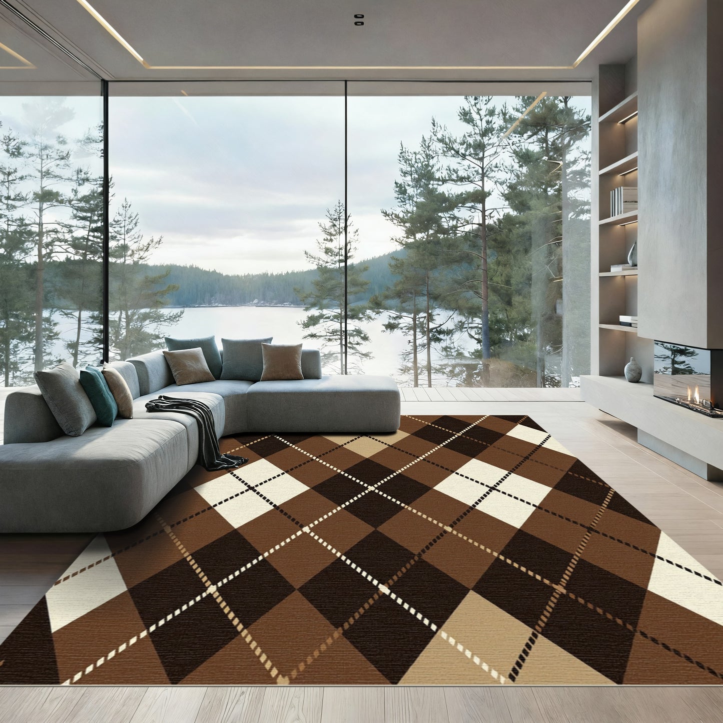 Brown Cream Argyle Diamond Rug