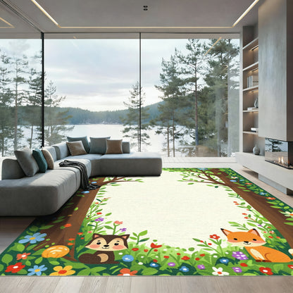 Whimsical Woodland Fox and Critter Scene Rug