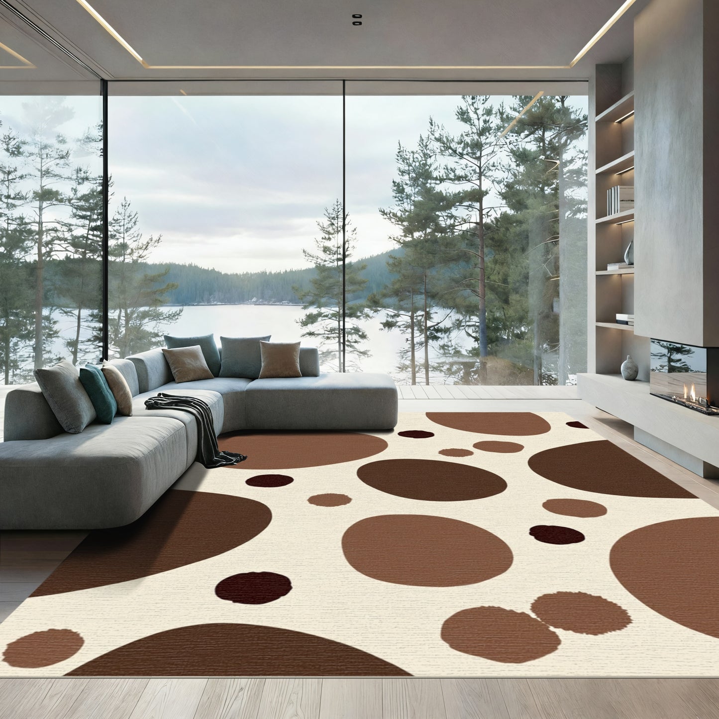 Brown Polka Dot Organic Shape Rug