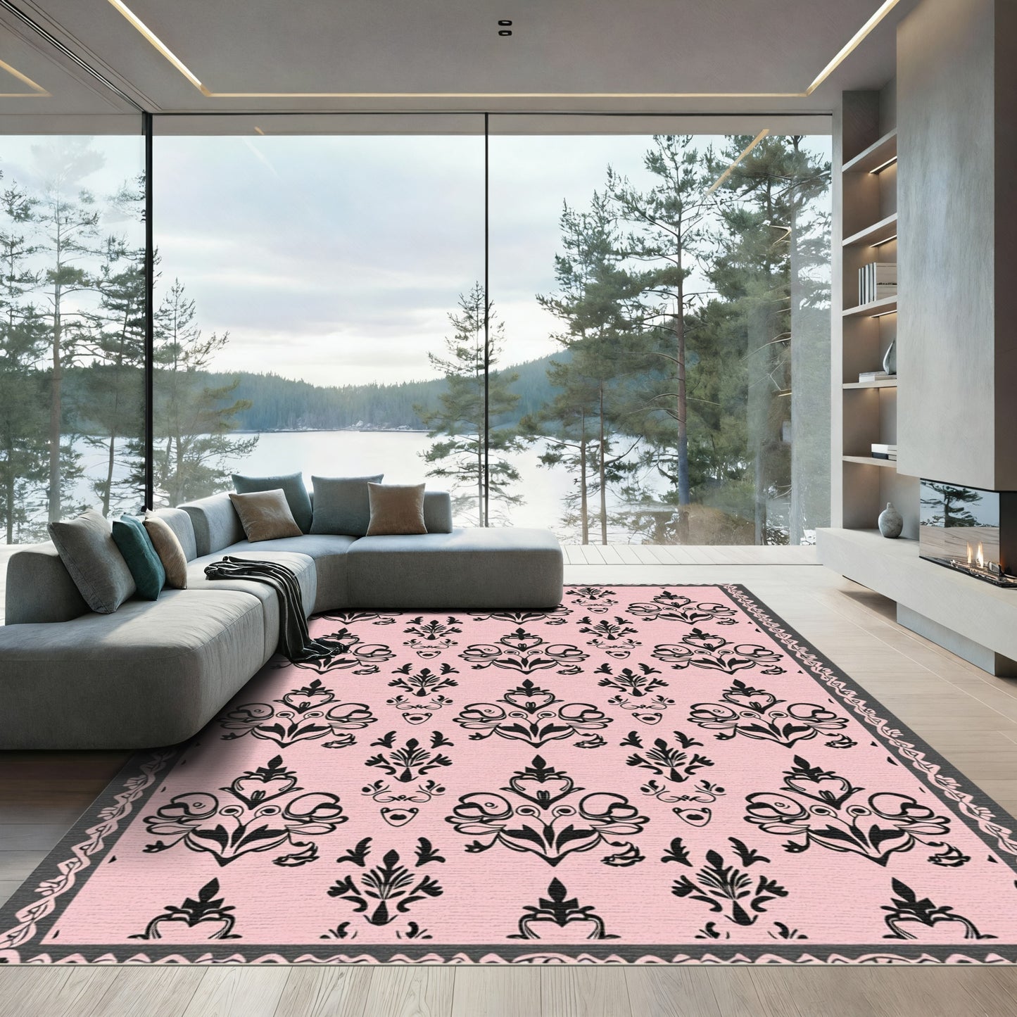 Elegant Blush Floral Damask Accent Rug
