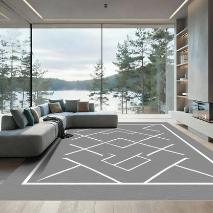 Gray White Geometric Interlocking Lines Rug