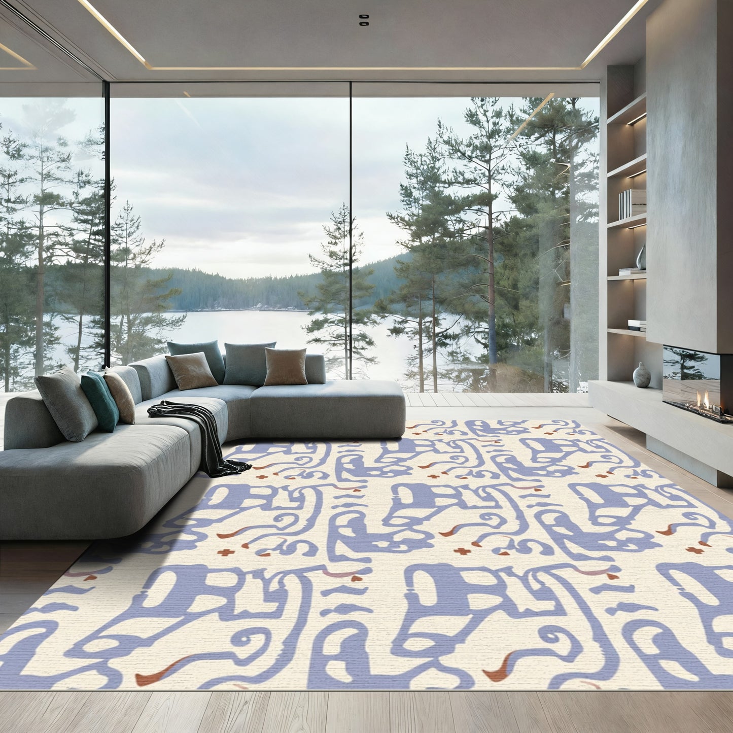 Pastel Blue Abstract Organic Swirls Rug