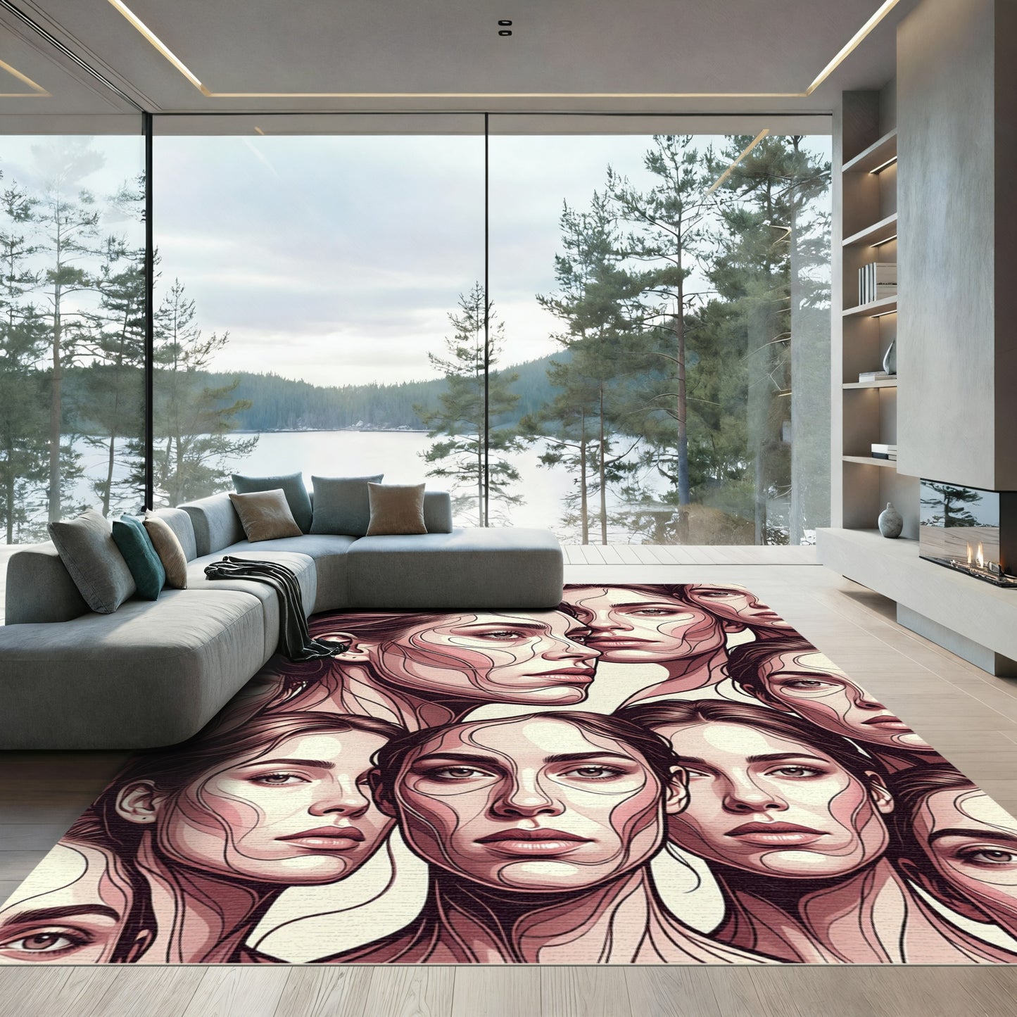 Enigmatic Portrait Line Art Rug