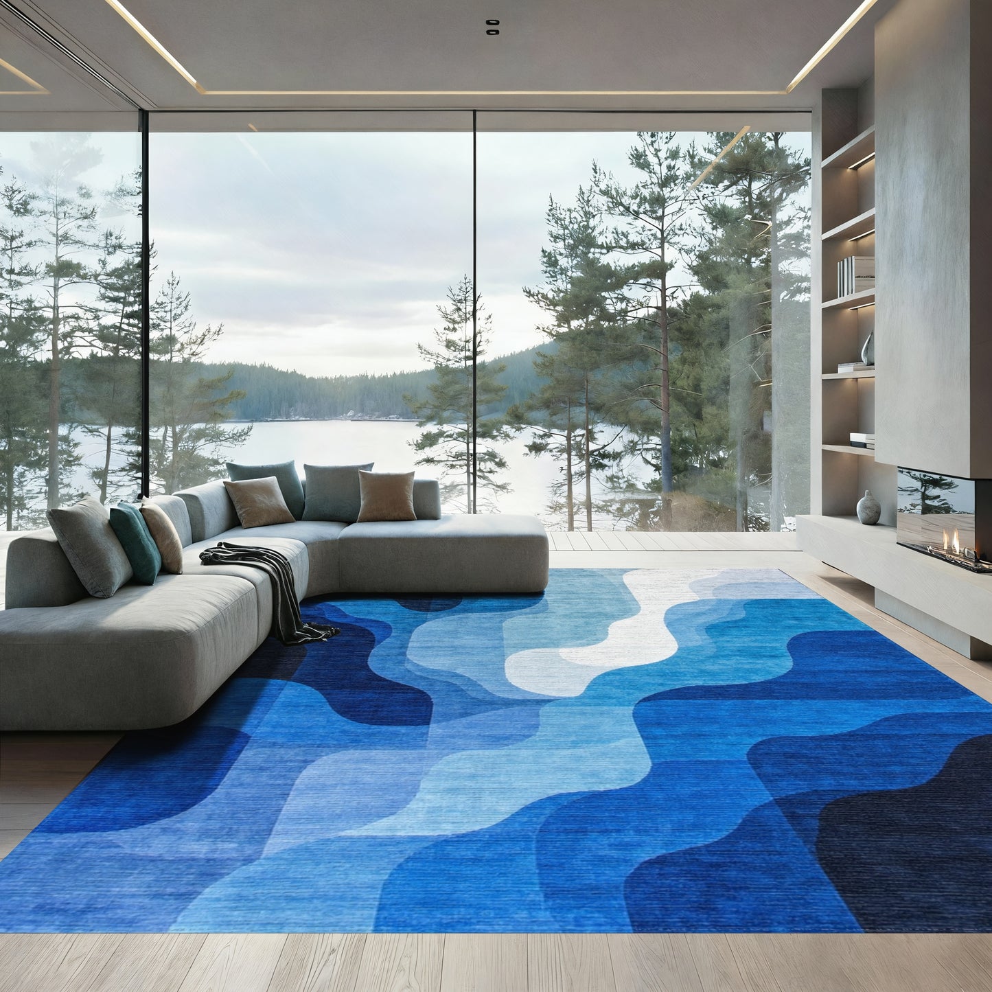 Navy Indigo Wavy Layers Rug