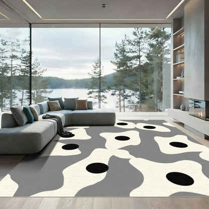 Modern Ivory Black Organic Form Rug