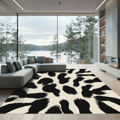 Stroked Black Spots Ivory Background Rug