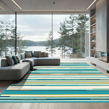 Modern Teal Striped Abstract Rug