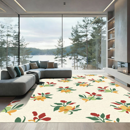 Terracotta Yellow Floral Garden Arrangement Rug