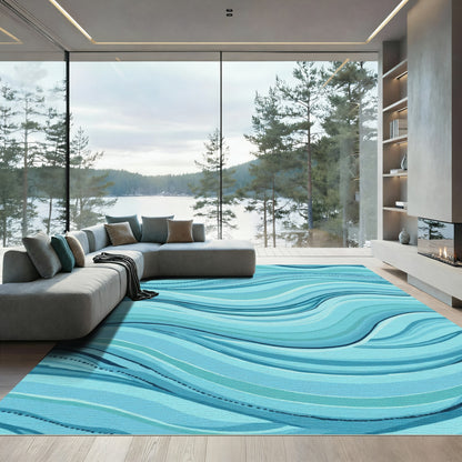 Aqua Blue Wavy Stripe Harmony Rug