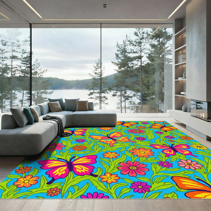 Vibrant Butterflies Garden Foliage Rug