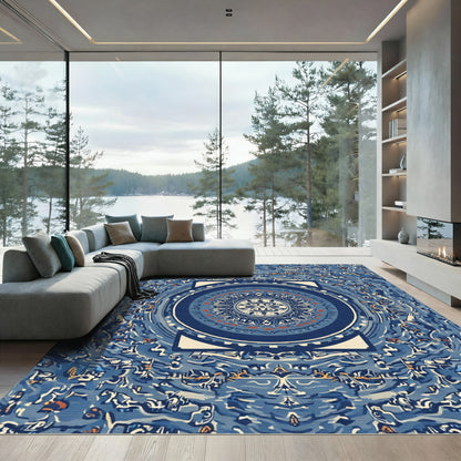 Deep Blue Intricate Mandala Medallion Rug