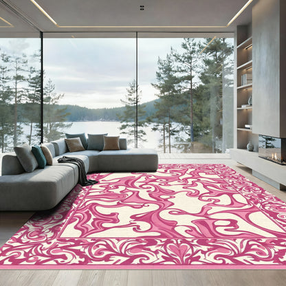 Whimsical Pink Swirl Border Medallion Rug
