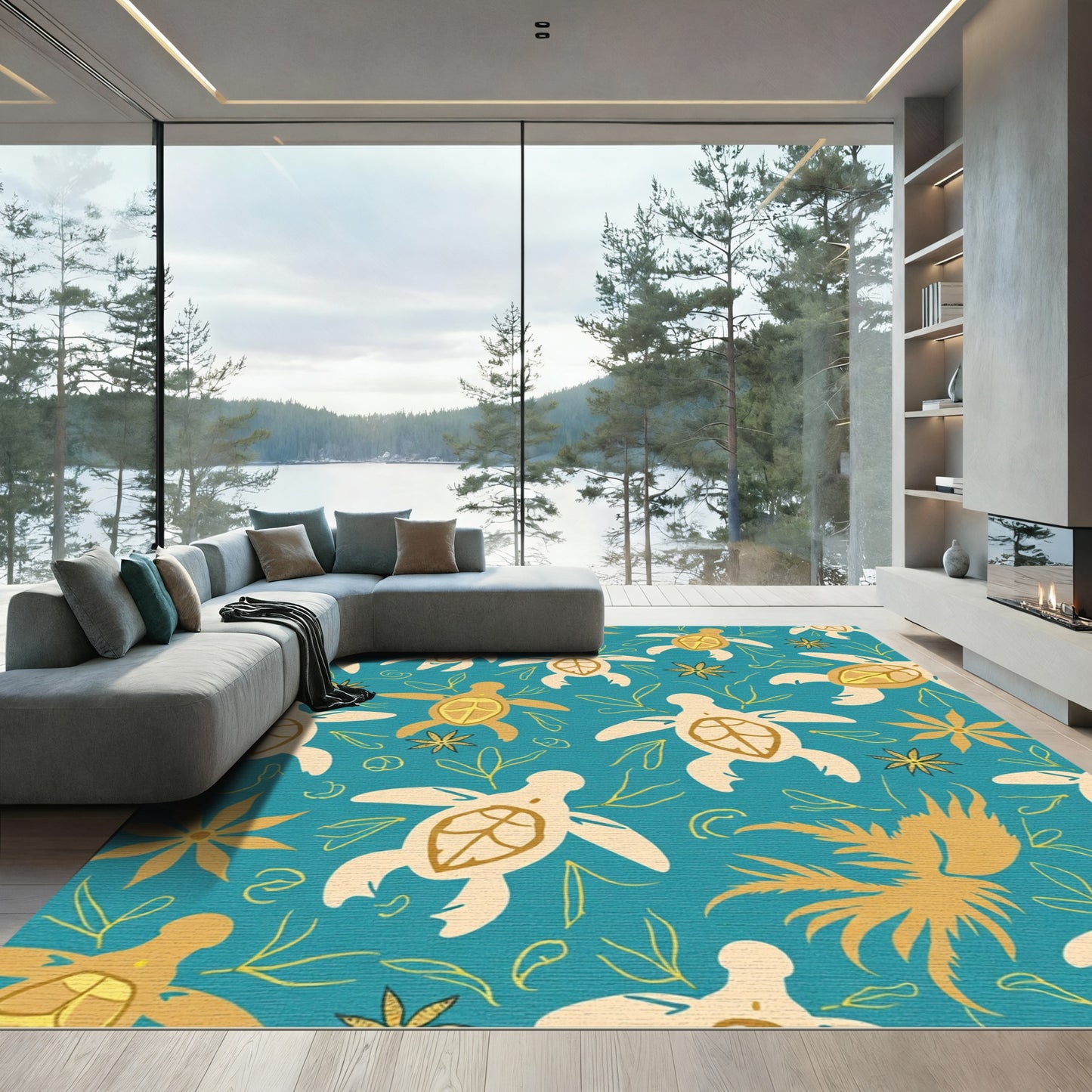 Turquoise Tortoise Tropical Ocean Pattern Rug
