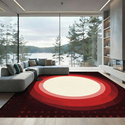 Crimson Radial Concentric Circles Rug