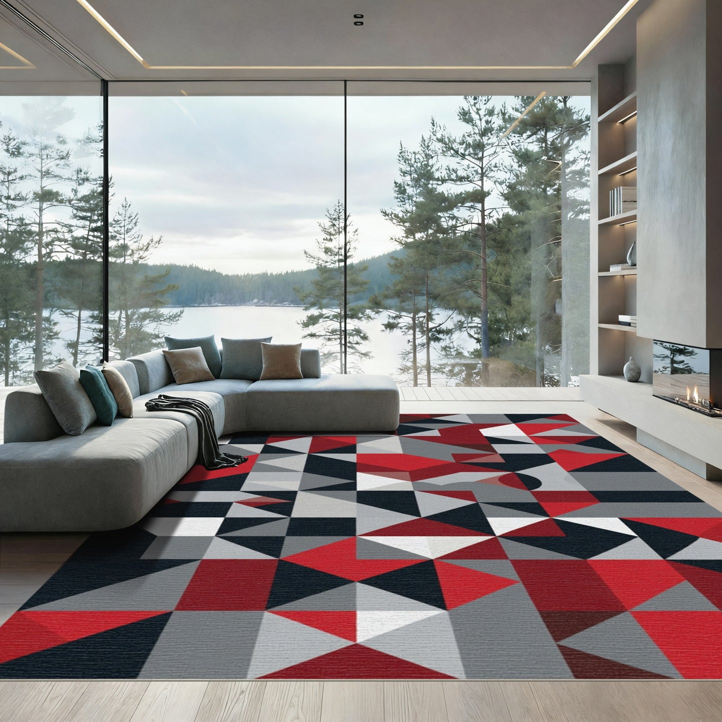 Crimson Gray Black Geometric Tessellations Rug