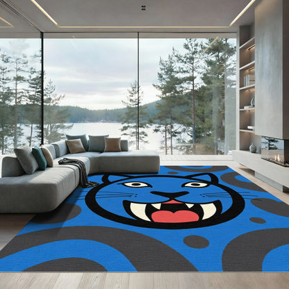 Whimsical Blue Fanged Cat Face Rug
