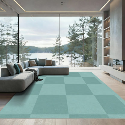 Two Tone Teal Checkerboard Squares Rug