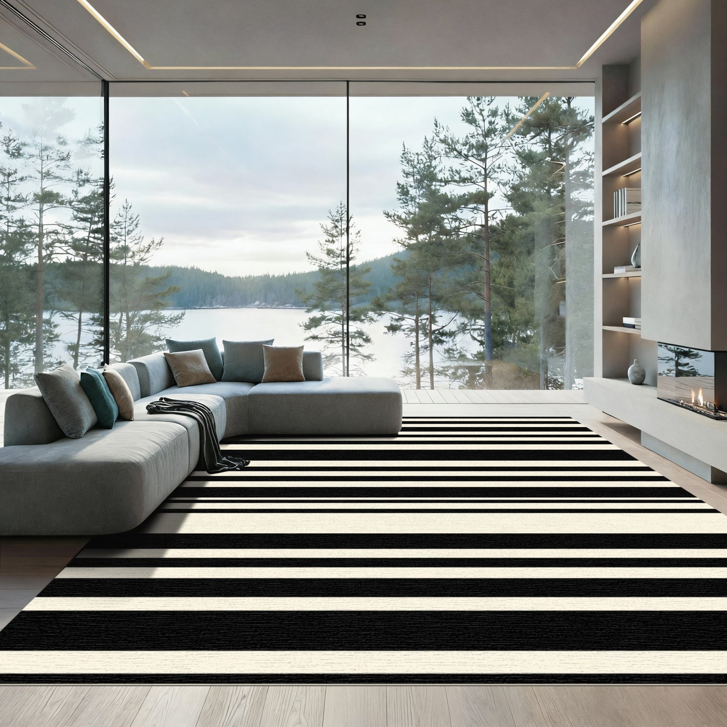 Bold Black and Cream Stripe Rug
