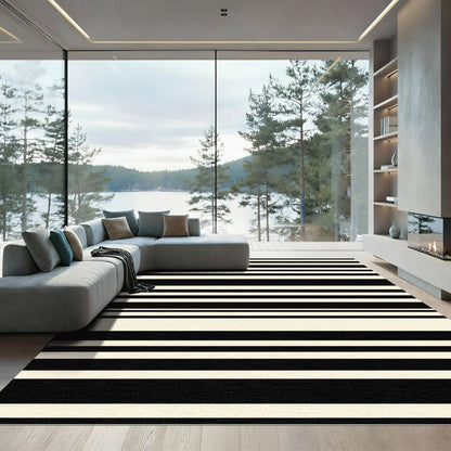 Bold Black and Cream Stripe Rug