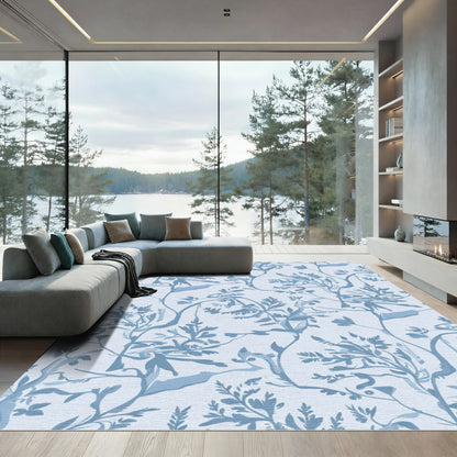 Light Blue Botanical Vine Art Rug