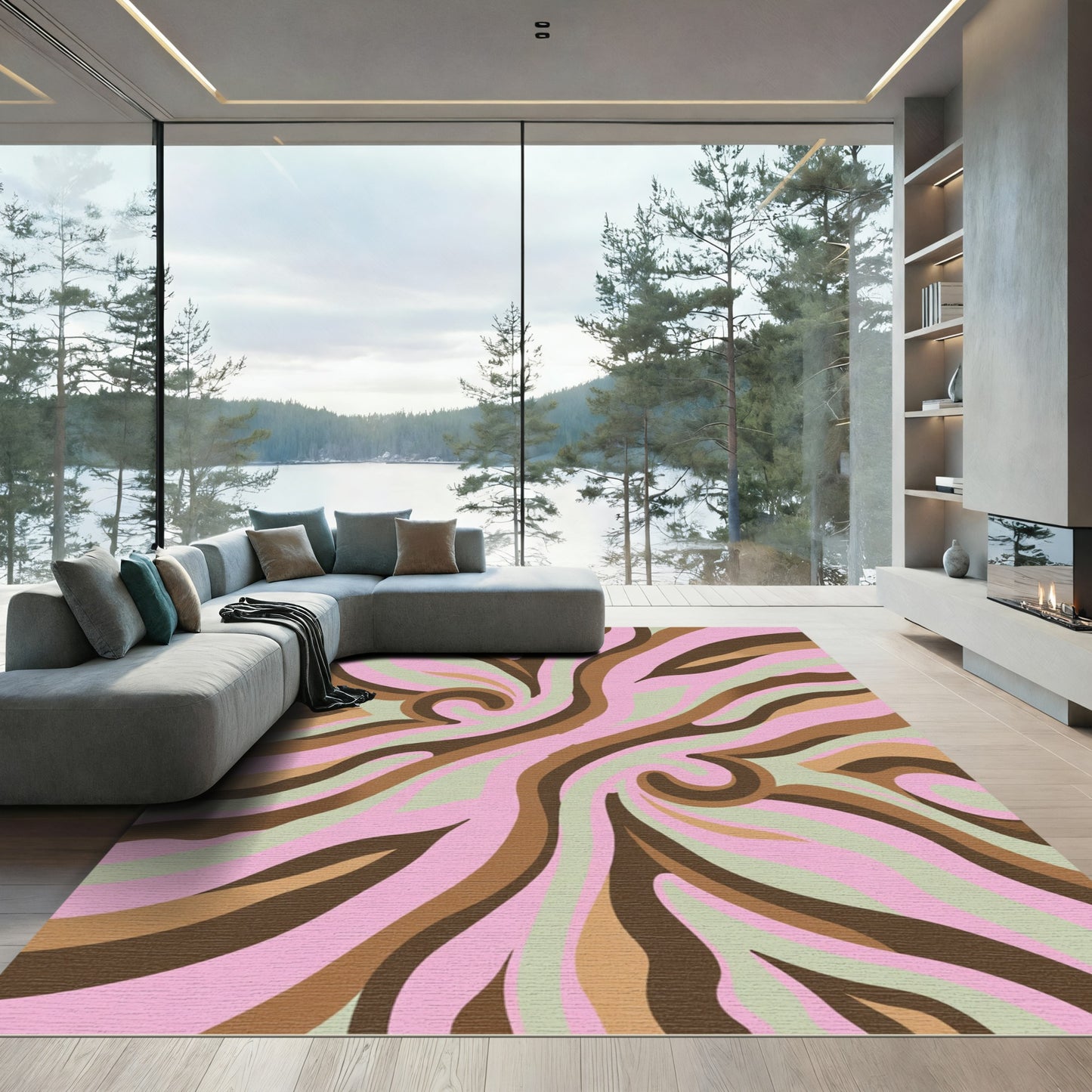 Retro Swirl Pink Brown Sage Rug