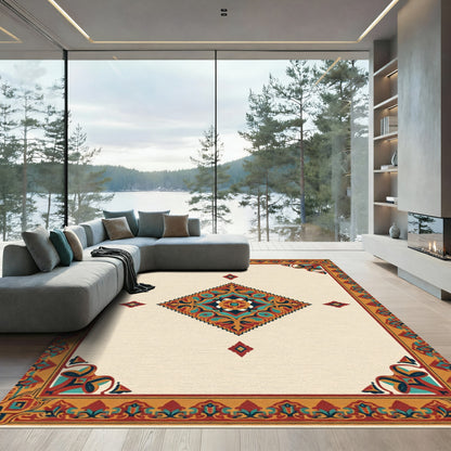 Geometric Medallion Crimson Gold Teal Rug