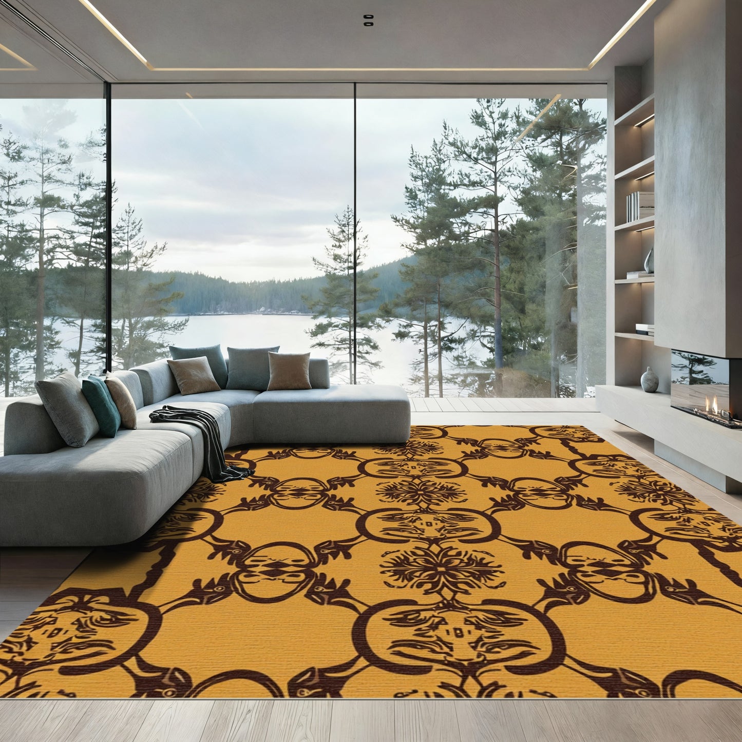 Amber Chocolate Ornamental Floral Medallion Rug