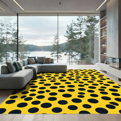 Bold Yellow Black Polka Dots Rug