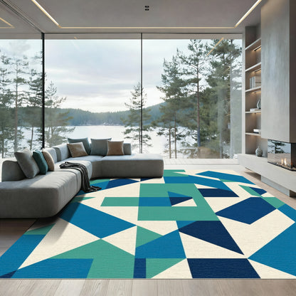 Geometric Blue Teal Abstract Shapes Rug