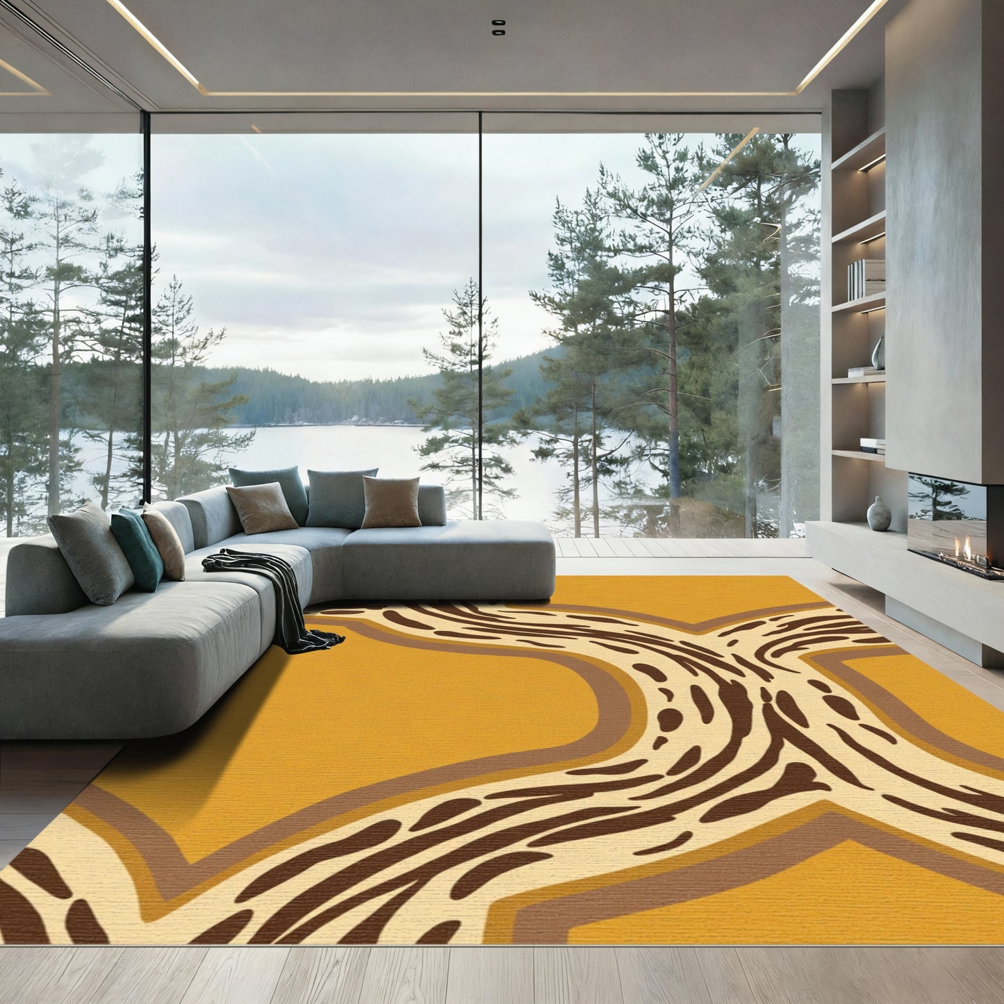 Amber Yellow Abstract Organic Stripe Rug