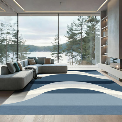 Abstract Navy Blue Wave Landscape Rug