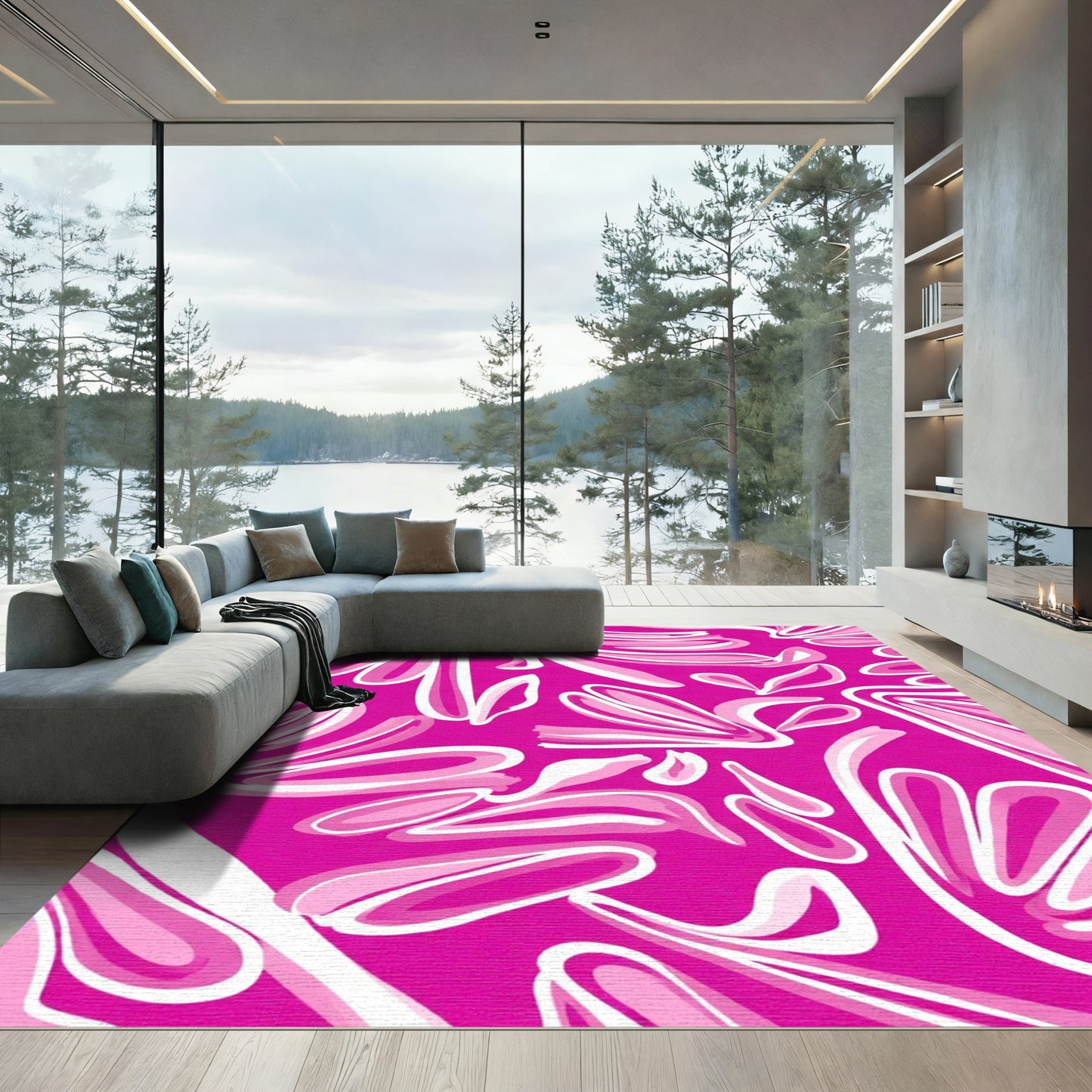 Pink Abstract Petal Swirls Rug