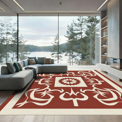 Terracotta Cream Abstract Symmetrical Garden Rug