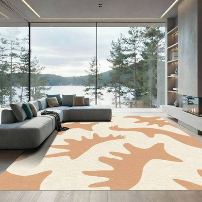 Cream And Tan Abstract Organic Shapes Rug