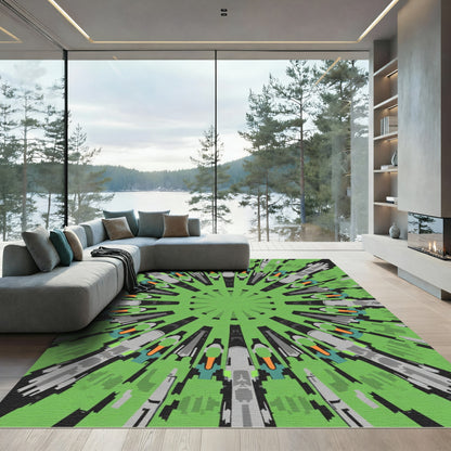Vibrant Green Abstract Sunburst Rug