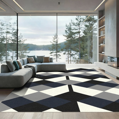 Graphic Diamond Grid Black Blue Rug