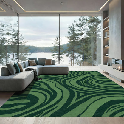 Deep Forest Green Swirl Tiger Stripes Rug