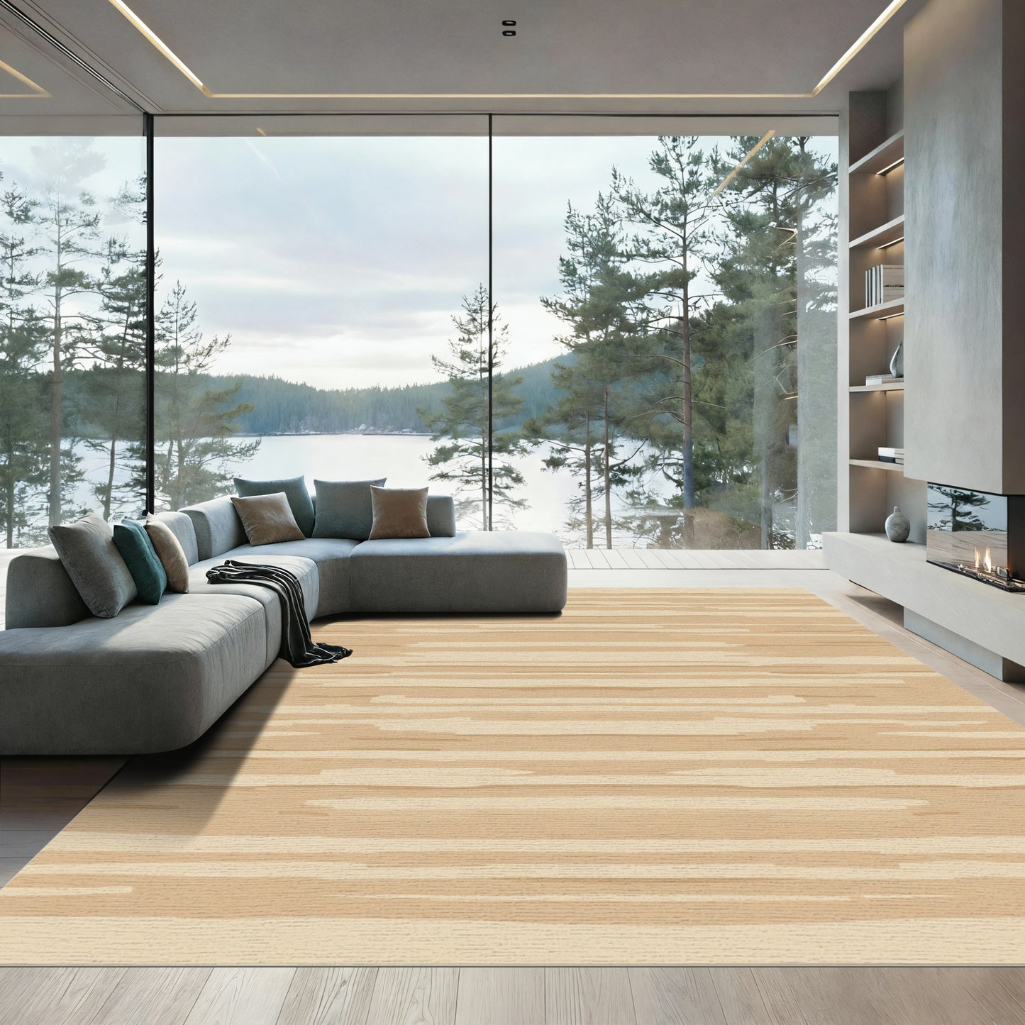 Earthy Horizontal Stripe Watercolor Rug