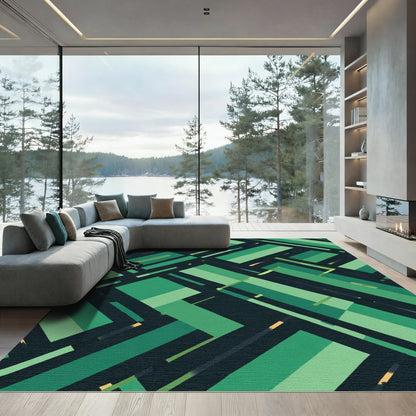 Modern Emerald Geometric Blocks Rug
