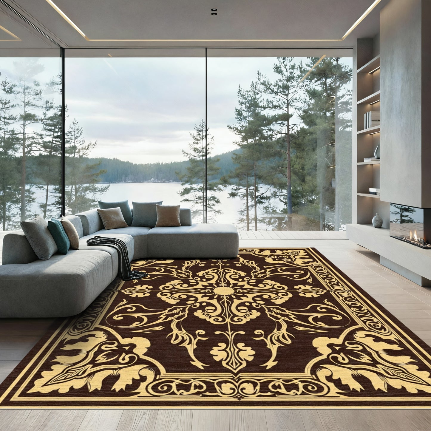 Dark Tan Antique Flourish Central Medallion Rug