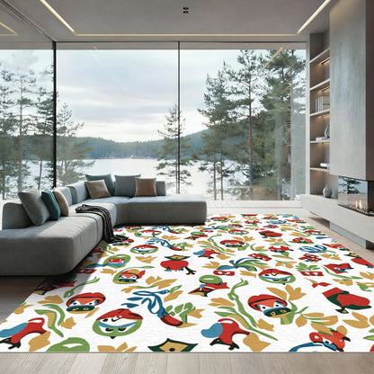 Whimsical Abstract Folk Art Characters Rug