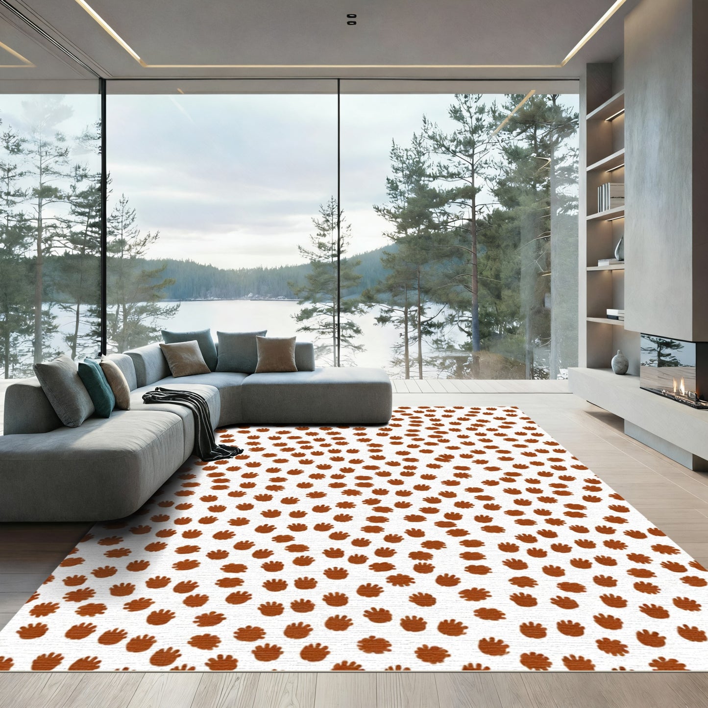 Abstract Brown Handprint Scatter Rug