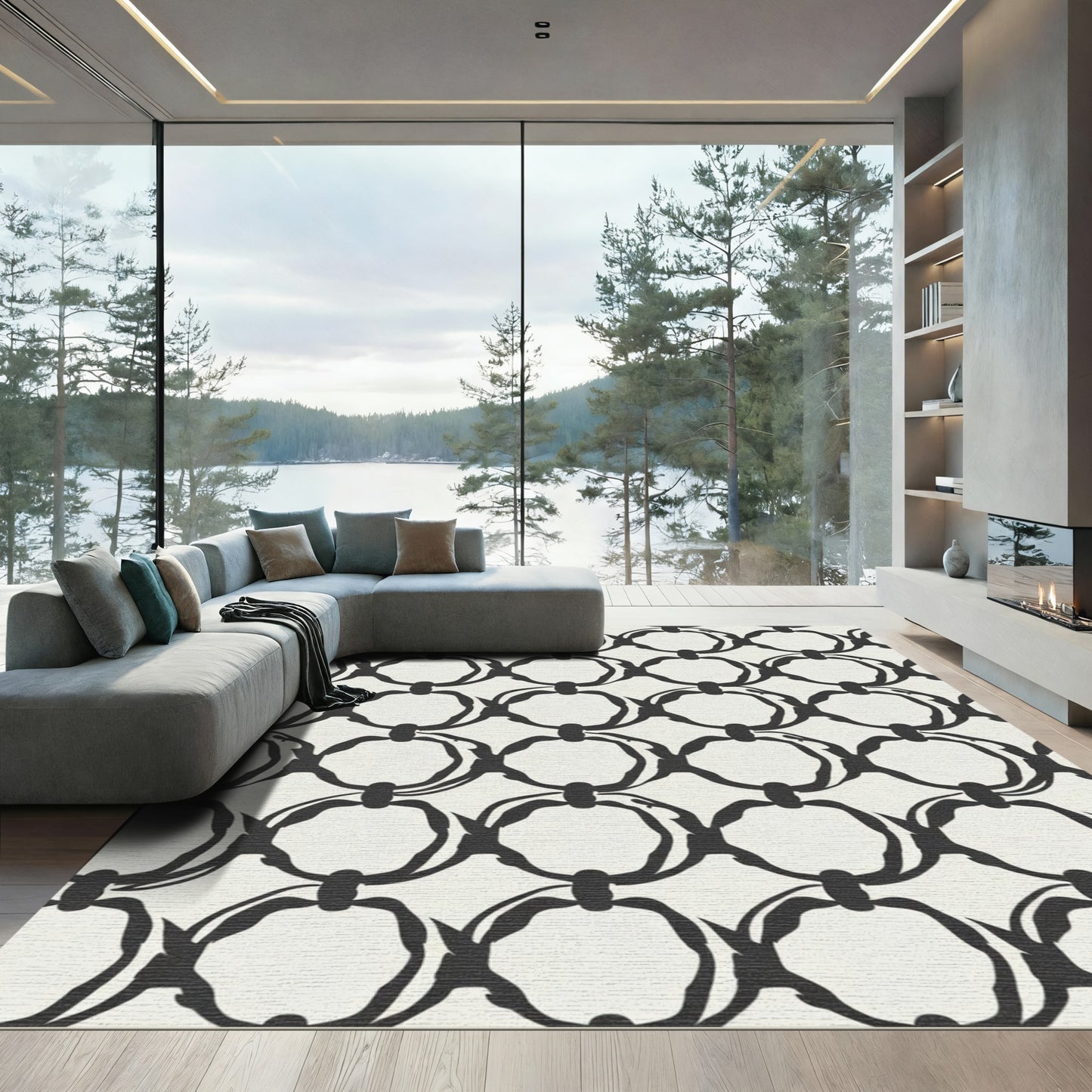 Black White Chain Link Art Rug