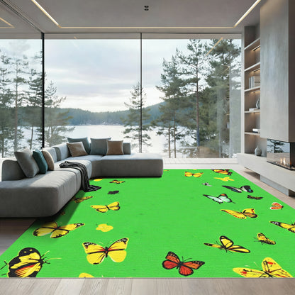 Yellow Monarch Butterfly Garden Scene Rug