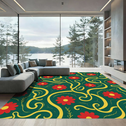 Red Yellow Floral Scroll Rug