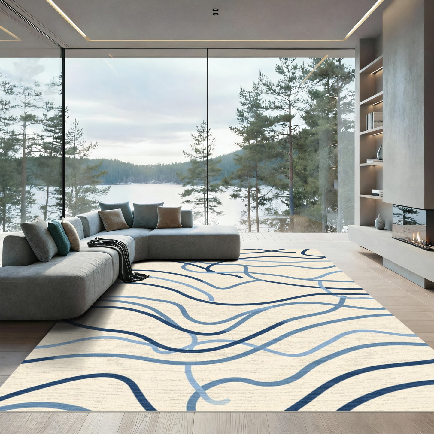 Bold Navy And Blue Ribbon Waves Rug