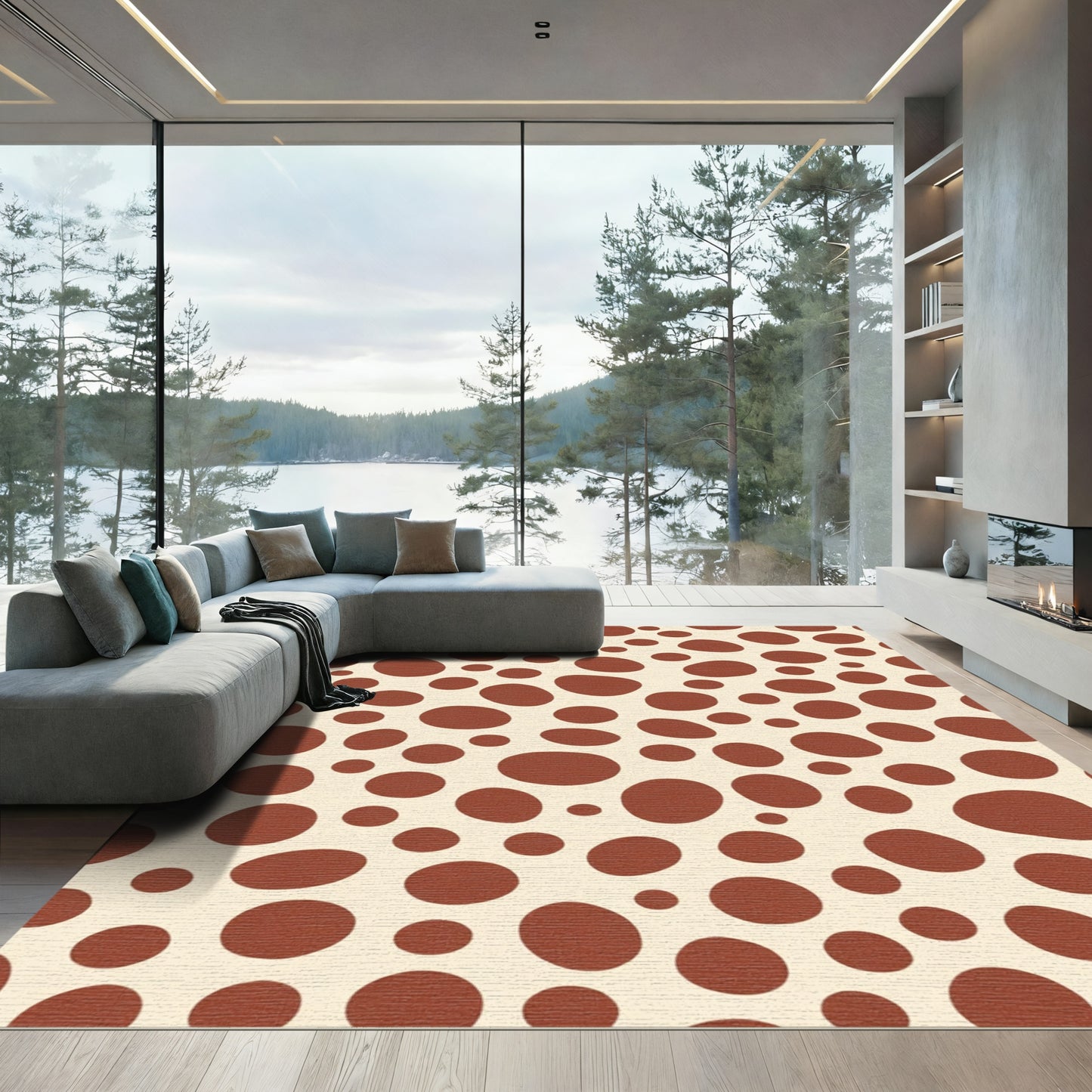 Red Dot Scattered Cream Rug