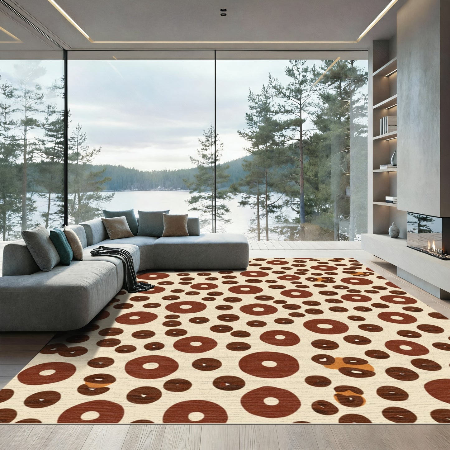 Brown Circles Scattered Abstract Ground Rug
